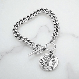 Metal Coin Charm Toggle Bracelet