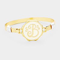 -B- Acrylic Initial Monogram Metal Disc Hook Bracelet