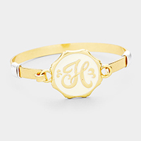 -H- Acrylic Initial Monogram Metal Disc Hook Bracelet
