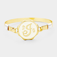 -J- Acrylic Initial Monogram Metal Disc Hook Bracelet