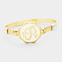 -P- Acrylic Initial Monogram Metal Disc Hook Bracelet