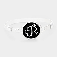 -P- Acrylic Initial Monogram Metal Disc Hook Bracelet