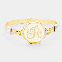 'R' Acrylic Initial Monogram Metal Disc Hook Bracelet