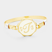 -T- Acrylic Initial Monogram Metal Disc Hook Bracelet