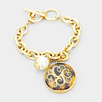 -G- Initial Monogram Pearl Charm Chain Link Bracelet