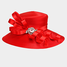 Large Satin Braid Hat with Stoned Bow