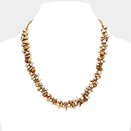 Abstract Metal Wood Cluster Suede Necklace