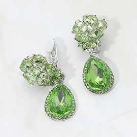 Flower Glass Crystal Teardrop Dangle Clip On Earrings