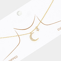 Gold Dipped Cubic Zirconia Moon Star Pendant Necklace