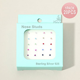 20PCS - Assorted  Tiny Crystal Sterling Silver Nose Studs