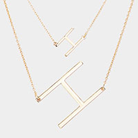 -H- Initial Monogram 2Row Strand Double Detachable Chain Necklace