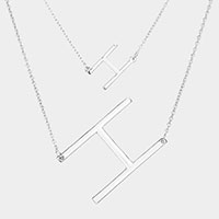 -H- Initial Monogram 2Row Strand Double Detachable Chain Necklace