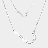 -J- Initial Monogram 2Row Strand Double Detachable Chain Necklace