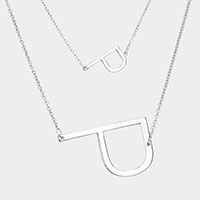 -P- Initial Monogram 2Row Strand Double Detachable Chain Necklace
