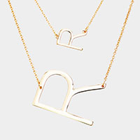 -R- Initial Monogram 2Row Strand Double Detachable Chain Necklace