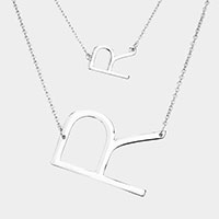 -R- Initial Monogram 2Row Strand Double Detachable Chain Necklace
