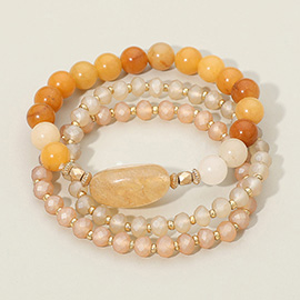 3PCS - Semi Precious Stone Beaded Stretch Bracelets