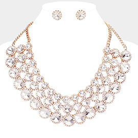 Crystal Pave Trim Round Evening Necklace