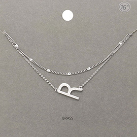 -R- Initial Monogram Brass Metal Necklace