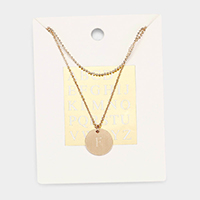 -F- Initial Monogram Round Metal Pendant Necklace