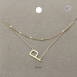 -P- Initial Monogram Brass Metal Necklace