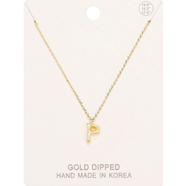 -P- Gold Dipped Initial Monogram Metal Pendant Necklace