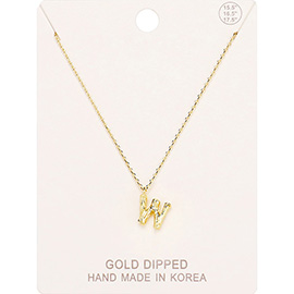 -W- Gold Dipped Initial Monogram Metal Pendant Necklace