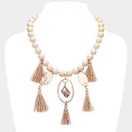 Beaded Abstract Metal Tassel Necklace