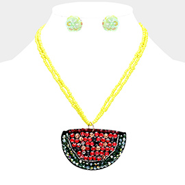 Bead Stone Embellished Watermelon Necklace