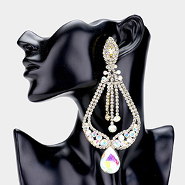 Oversized Pave Glass Teardrop Chandelier Evening Earrings