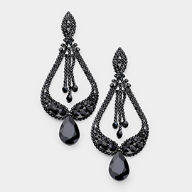 Oversized Pave Glass Teardrop Chandelier Evening Earrings