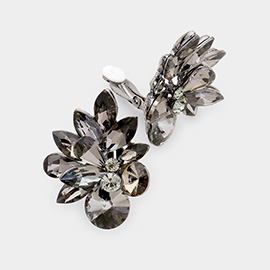 Stone Cluster Spike Leaf Clip On Earrings