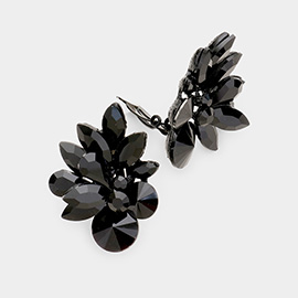 Stone Cluster Spike Leaf Clip On Earrings