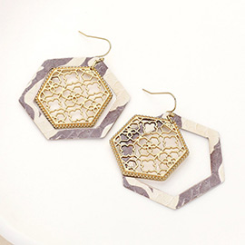 Faux Leather Moroccan Filigree Dangle Earrings