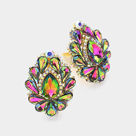 Teardrop Crystal Cluster Evening Clip On Earrings