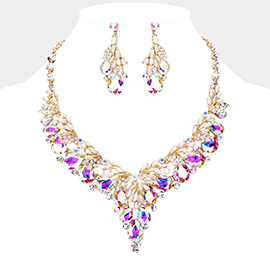 Teardrop Glass Crystal Pearl Vine Evening Necklace 