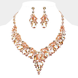 Teardrop Glass Crystal Pearl Vine Evening Necklace 