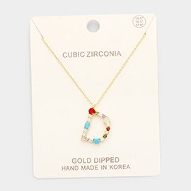 Gold Dipped CZ Letter D Initial Monogram Pendant Necklace