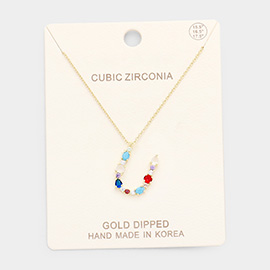 Gold Dipped CZ Letter U Initial Monogram Pendant Necklace