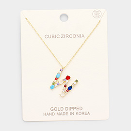 Gold Dipped CZ Letter W Initial Monogram Pendant Necklace