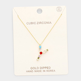 Gold Dipped CZ Letter Y Initial Monogram Pendant Necklace