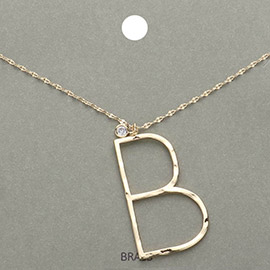 -B- Initial Monogram Brass Metal Pendant Necklace