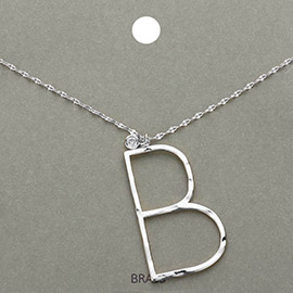 -B- Initial Monogram Brass Metal Pendant Necklace