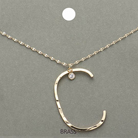 -C- Initial Monogram Brass Metal Pendant Necklace