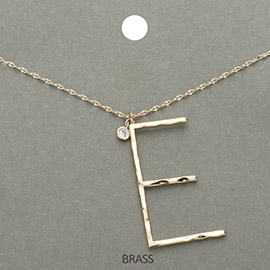 -E- Initial Monogram Brass Metal Pendant Necklace