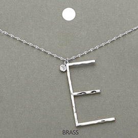 -E- Initial Monogram Brass Metal Pendant Necklace
