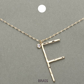 -F- Initial Monogram Brass Metal Pendant Necklace