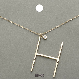 -H- Initial Monogram Brass Metal Pendant Necklace