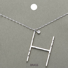 -H- Initial Monogram Brass Metal Pendant Necklace