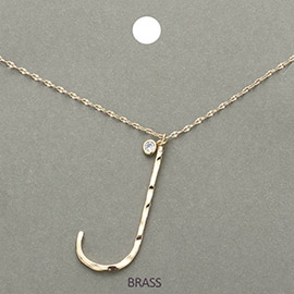 -J- Initial VBrass Metal Pendant Necklace